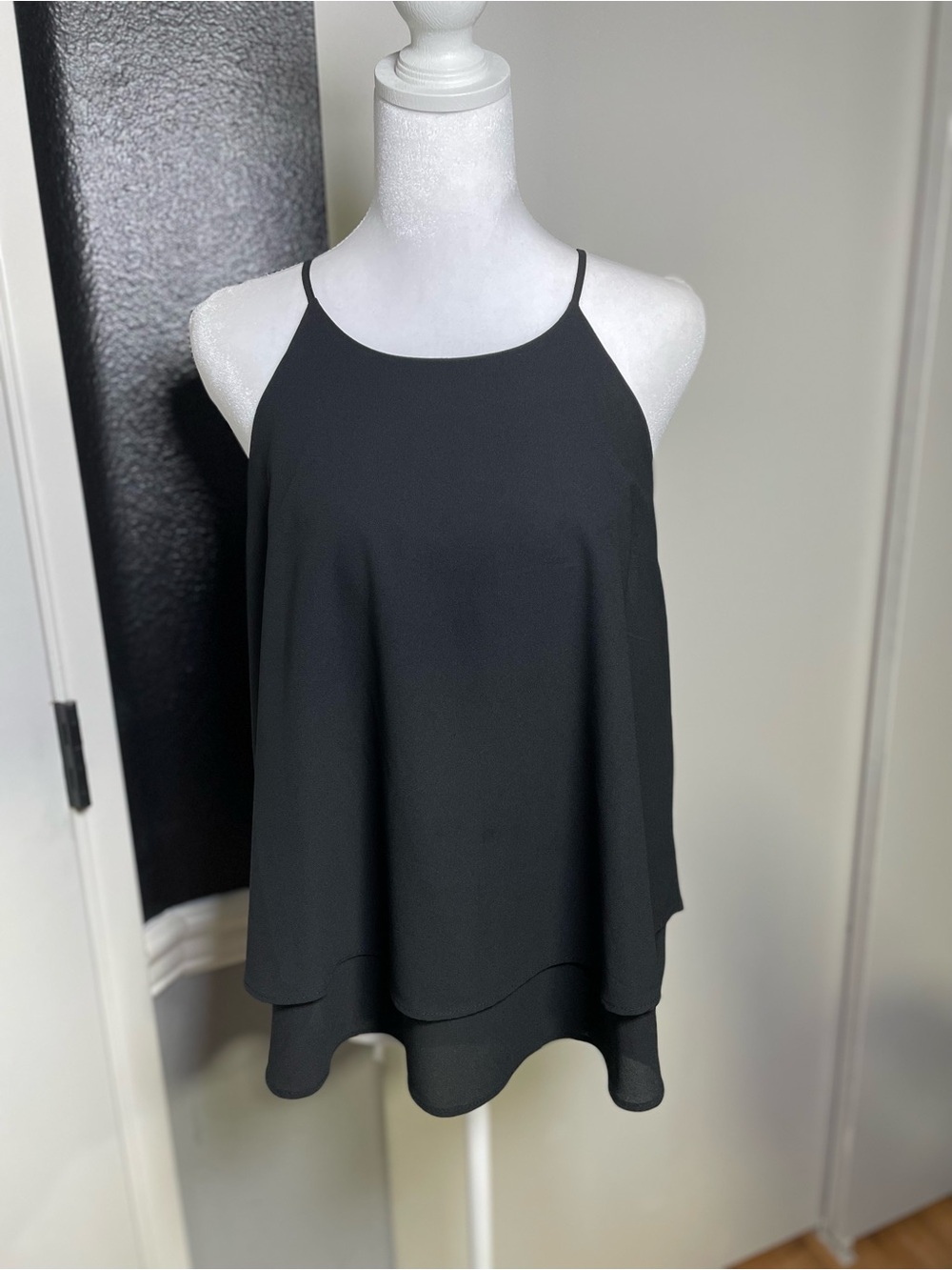 Active USA Black Double-Layer Camisole with Thin Straps